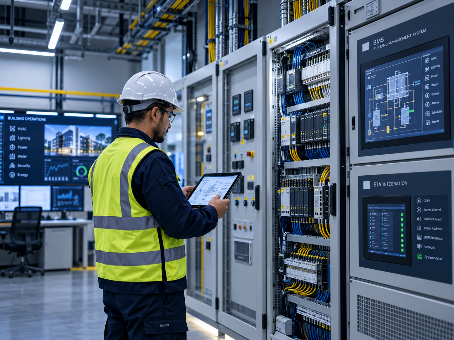 Technician Inspecting Building Control Systems